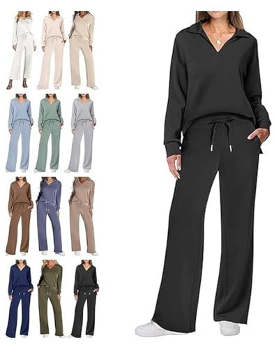 Women's 2 Piece Sets Outfits Casual Long Sleeve Sweatsuits Sets(Black,2XL)