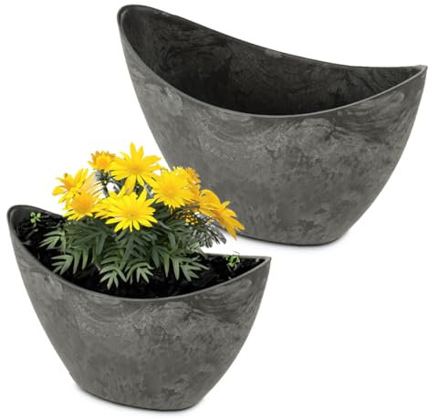 matches21 HOME & HOBBY Lot de 2 pots de fleurs ovales pour l'extérieur - 1 x 20 cm, 1 x 24 cm - Haute coupe décorative vintage - Noirs