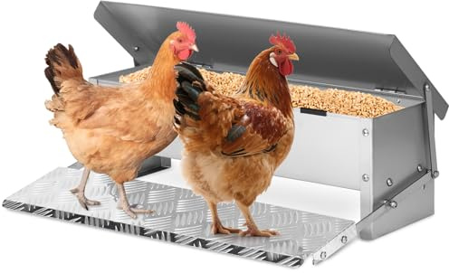 MUALROUS Comedero automático para pollos, 5 kg, con pedal para aves de corral, cuchara de comida para aves de corral, sin residuos, acero inoxidable, apertura automática para pollos, patos, pavos