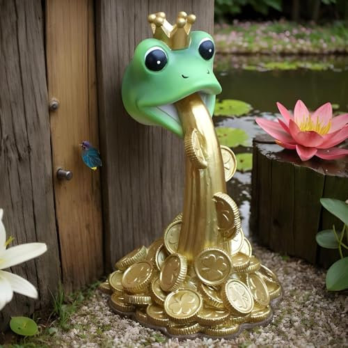 Statuetta A Formma Di Rana, Rana Della Richeza Di Fenng Shuui Che Sputa Monete D'oro, Principe Di Rana In Resina Con Moneta D'oro, Ornamento Decorativo Per Serbatoio A Parete Stagno
