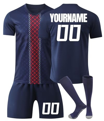 Maillot de Foot Personnalisé Enfant et Adultes avec Nom Numéro de L'équipe 25 26 Maillot de Foot Enfant Ensemble Garçon Vêtements de Football Strips Tee Shirt Shorts avec Chaussette Gifts 14