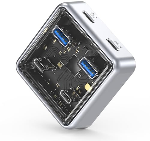 ORICO USB Hub 3.2, 4-port USB 3.2 Gen2-distributör med 2 typer A/C-portar, 10 Gbps zinklegering multiportadapter kompatibel med MacBook, iMac, Surface Pro, XPS, och hårddisk