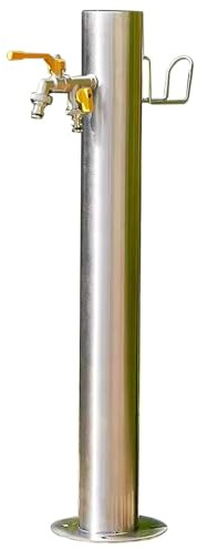 Fuente de jardín al aire libre con grifo de doble salida, columna de agua cilíndrica vertical, resistente a las heladas, función de agua para granja, césped, patio trasero (86 x 10,4 cm / 34 x 4