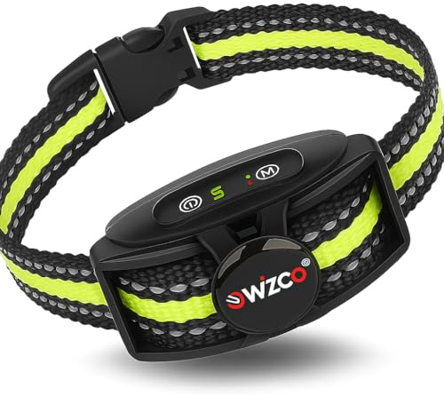 WIZCO Bark Collar for Dogs – Rechargeable No Shock Anti Barking Device with Beep & Vibration, IPX67 Waterproof, Humane Training Collar for Small, Medium & Large Dogs (Yellow)