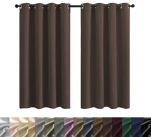 Juego de 2 cortinas opacas térmicas de 110 x 100 cm, suaves y elegantes, cortinas opacas con lazos, aislamiento acústico, ideales para el hogar, sala de estar, color marrón