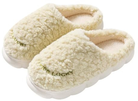 Tofflor för damer, varmt fodrade – tofflor, damer, platt tjock sula, halkfria vintertofflor, teddy-fleece, hemskor, tofflor, gästtofflor, stugskor, hustofflor, bomullstofflor, Grön, 40 EU