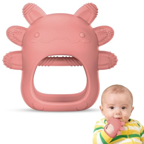 Vicloon Beißring Baby,Baby Spielzeug und Zahnungshilfe für 3 6 9 12 Monate, Beißhandschuhe, Beißrings aus Silikon BPA-frei, Beruhigen Sie wundes Zahnfleisch,Handschuhe Beißring Spielzeug (Rot)