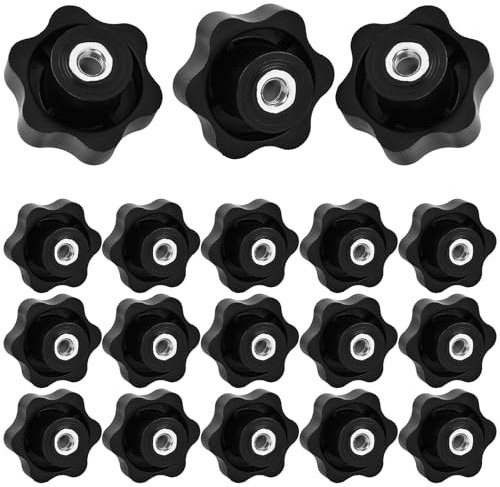18PC Estrella Cabeza Sujeción Manija Perilla, Tuercas Mango Estrella M8, Rosca Tornillo de Mariposa Negro Plástico, M8 Moleteado Pomo, Rosca Interior Botón Sujecion, Pomo Mano para Máquina Herramienta