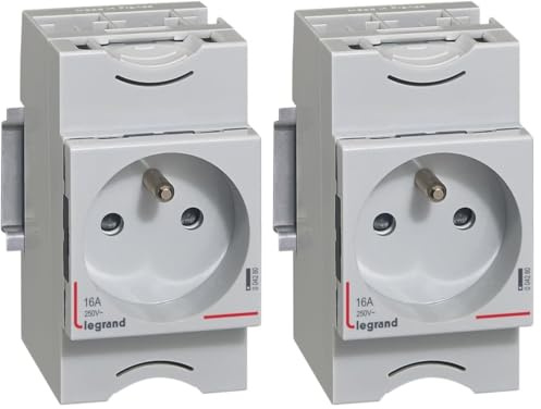 004280 Legrand - Prise modulaire 10A à 16A 250V - 2P+T à éclips - 2,5 modules - Prise fixation rail DIN (Lot de 2)