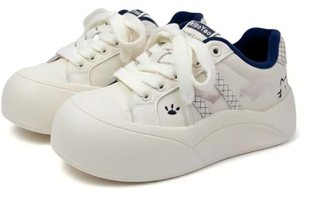 Women's Platform Sneakers Cartoon Graphic School Walking Shoes Trendy Fashion Trainers Comfortable Low Top Creepers Stylish Casual Kicks (Blue,7.5)
