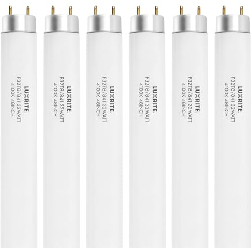 luxrite lr20732 F32T8/741 T8 Potencia de 32 4 ft. Bombilla de tubo fluorescente, luz blanca fría 4100 K, 2850 lm, G13, tamaño mediano bi-pin Base