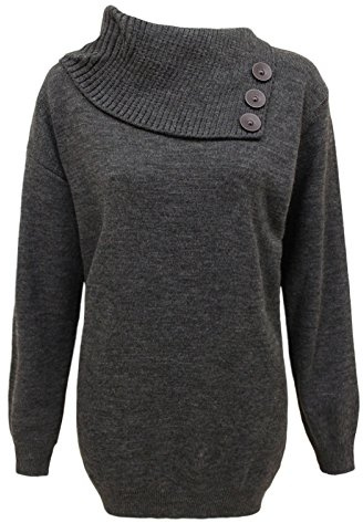 Missmister Plain Ladies Jumpers – Turtleneck – Plus Size Jumper for Women – Matching Buttons, Polo Neck, Pullover, Sweater, Big Sizes – Turtle Neck Tops for Womens (24-26, Charcoal)