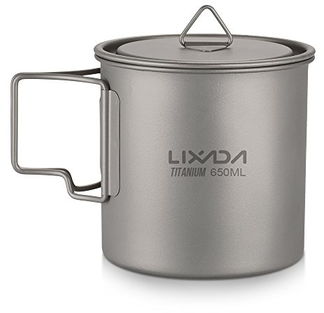 Lixada Ultralight Titanium Portable Titanium Water Cup with Lid and Folding Handle Outdoor Camping Kitchen Picnic