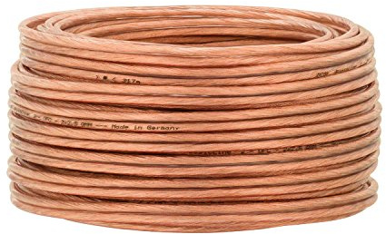 DCSk – 100m - 2 x 2.5mm² - Cable para Altavoces – Cable OFC para Altavoces, Adecuado para Altavoces de Coche, Cobre Puro sin oxígeno 99.99%, Transparente