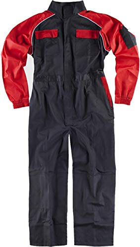 WorkTeam Buzo Recto con Cuello de Tira, Mangas y Detalles bicolores, Mono de Trabajo. Hombre Negro+Rojo 60