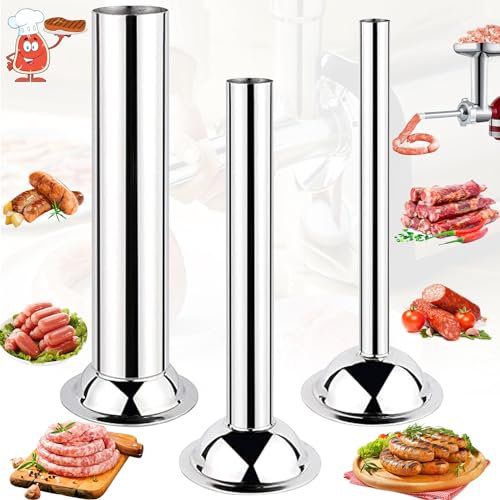 dcas 3 Stück Füllrohre Trichter Wurstfüller Rohre, Wurstfülltrichter Für #5 Fleischwolf, Edelstahl Wurstfüllrohre Wurstpuffer, Wurstfüller Mühle Stufferrohre Wurstfüllwerkzeuge (3 Größen)