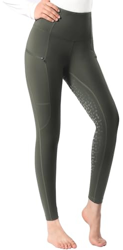 Harrison Howard Women's Full Seat Silicon Grip Equestrian Breeches Horse Riding Tights High Waisted Leggings for Women Army Green Medium