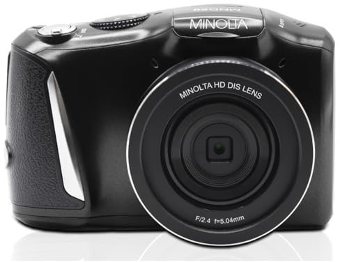 Minolta 48MP Digital Camera – 4K Ultra HD Video, 16X Digital Zoom, 3.0” LCD Screen, Anti-Shake, Time Lapse, Face Detection, Color Filters, Scene Modes, 32GB Card (Black)