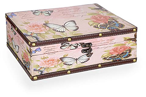 ELLDOO Butterfly Treasure Chest Box, Wooden + PU Leather Storage Decorative Box for Jewelry Trinkets Photos, Rectangular Keepsakes box for Girls Women Gifts