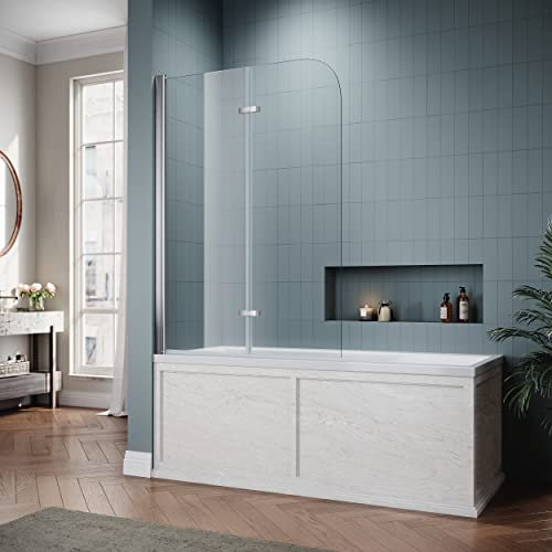 SIRHONA Paroi de Douche Baignoire, Cabine de douche, 2 volets Pare Baignoire, Verre de 6 mm Facile à Nettoyer, 100x130cm