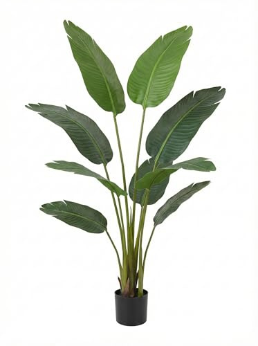 Valyria Home | Strelitzia Artificiale 120 cm | Uccello del Paradiso Finto | Palma Tropicale per Interni | Pianta Decorativa con Vaso | Piante Finte Alte | Arredo Casa Moderno