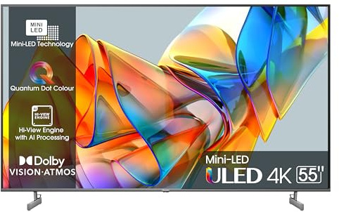 Hisense 55 ULED Mini-LED 4K 2023 55U62KQ, Smart TV VIDAA U6, Dolby Vision, HDR 10+, Game Mode Plus, Alexa Built-in, VIDAA Voice, Tuner DVB-T2/S2 HEVC 10, lativù 4K