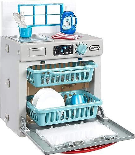 Little Tikes First Dishwasher - Realistic Pretend Play Appliance for Kids - Interactive Toy with 14 Kitchen Accessories For Kids Ages 2+ , Small, Grey