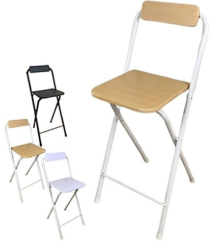 Barhocker Klappbarer, 60 cm Sitzhöhe, moderner Faltbarer Küchenstuhl, hoher Hocker mit Rückenlehne und Fußstütze, 120 kg Tragkraft (Color : Wood Color, Size : 24in/60cm)