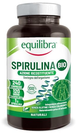 Equilibra Integratori Alimentari, Spirulina Bio, Integratore in Compresse con Spirulina da agricoltura biologica, Azione Ricostituente e di Sostegno, 1g di Spirulina Bio per Dose, Vegan, 240 Compresse