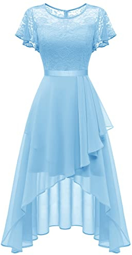 Wedtrend Robe de Soirée Élégante pour Femme - Cocktail, Bal avec Dentelle - Ligne A Courte Festive - Vokuhila, Bleu Clair, M