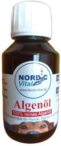 NordicVital Premium Algenöl 100ml für Hunde, Katzen & Pferde – 100% Vegan - Hochkonzentriertes Omega 3, EPA & DHA - Natürliches Barf Öl aus Algen für Fell & Haut – Abgefüllt in Deutschland