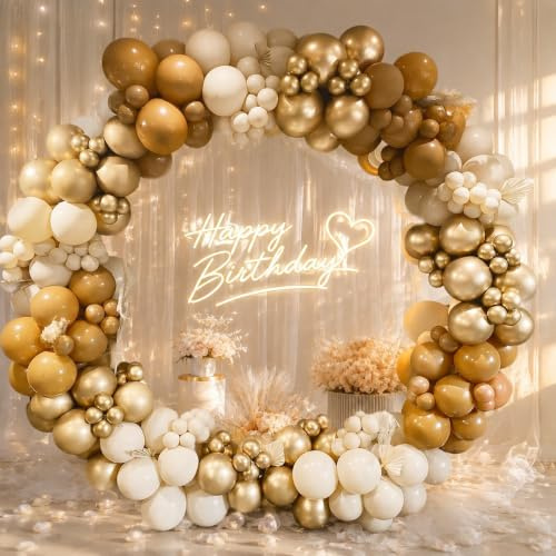 Brown Balloon Arch Kit, 171pcs Nude Brown Balloons Garland Kit with Khaki Beige White Balloon and Gold Baloons, Cream Neutral Balloon Arch for Birthday Party Decorations Baby Shower Wedding Engagement