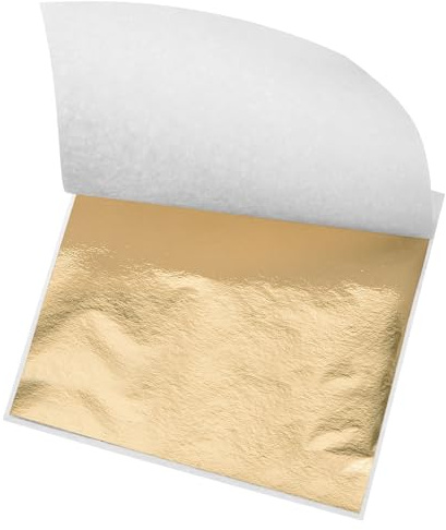 QUARKZMAN Hoja de Lámina de Oro, Papeles de Lámina Dorada Oscura, 3.3 Pulgadas x 3.1 Pulgadas para Decoración Artística, Esculturas, Pintura, Paquete de 200 Unidades