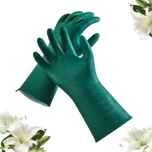 Vgo... Heavy Duty Cleaning Gloves Lined Nylon Household Gloves Reusable in TPE Latex Free, Tough Washing Up Gloves, kitchen Dishwashing(Dark Green,XL)