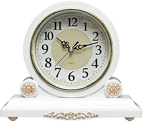 TIECHUINIUB Orologi da camino per soggiorno, con movimento silenzioso, funzionamento a batteria, orologio da tavolo per caminetto, ufficio, scrivania, mensola e decorazione per la casa, bianco