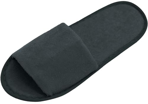 ZOLLNER 10 Pantofole per ospiti - ciabatte grigio scuro con punta aperta - da viaggio, Spa, sauna e casa - suola antiscivolo - Misura universale - Qualitá alberghiera