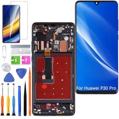 Ersättningsskärm för Huawei P30 Pro LCD-skärm TFT, VOG-L29 display display pekskärm Digitizer Assembly reparationsdelar sats (svart med ram, utan fingeravtryck, inte böjd skärm)
