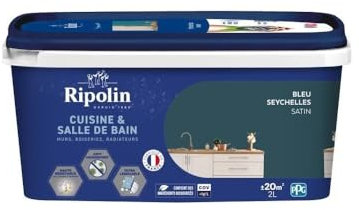 Peinture murs, boiseries, plafonds, radiateurs - RIPOLIN - Cuisine et bain - 2 L - Bleu Seychelles