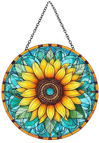 Sun Catchers for Windows,Sunflower Stained Glass Suncatcher,Bright Sunflowers Sun Catchers,Suitable for Garden Living Room Christmas Tree Decoration Mother's Day Thanksgiving Gift