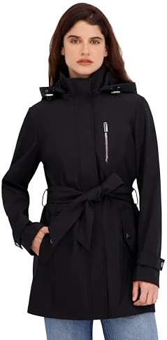 Nautica Women's Bonded Rain Jacket with Belt – Water-Resistant, Wind-Resistant Transitional Coat, Black, Medium