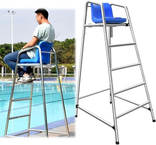 SAFWELAU Taburete Alto Escalera para Piscina Elevad Sillas Salvavidas Piscina para la Playa del Lago, Acero Inoxidable y ABS, Azul(85x100x180cm/33.5x39.4x71inch)
