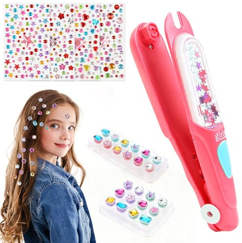 Haarflechtmaschine für Mädchen ab 5-12 Jahre Kinder, Kreatives Haar-Styling-Set mit 24 Strass-Steinen & 4 Aufklebern, Hair Braiding Machine DIY Haardekoration 5 6 7 8 9 Jahre, Geschenk Mädchen