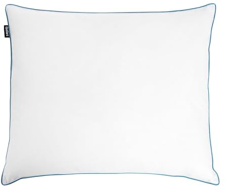 Låg Sovkudde i Premium Bomull med Dun- och Fjäderfyllning 50 x 60 cm med Elegant Kantband för Rygg- och Sidosovare Vit Aneto