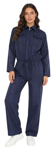 MSemis Tuta da Lavoro Donna Multitasche Tuta da Meccanico Tornitore Abbigliamento da Lavoro Protettiva Salopette per Carrozzeria Horror Outfit Costume Carnevale Halloween Blu scuro 3XL
