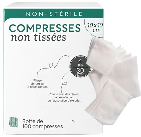 Lot de 10 Sachets de 100 Compresses Non Tissées Non Stériles (10 x 10cm) – Hypoallergéniques, Ultra-Absorbantes – Usage Médical et Domestique