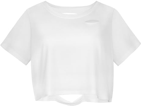 Womens Summer Crop Tops Short Sleeve Cropped Tshirt Fashion Ripped Tees | stretchy and comfortable polyester blend, casual and relaxed style, loose fit shirt with classic crew neck, for daily wear