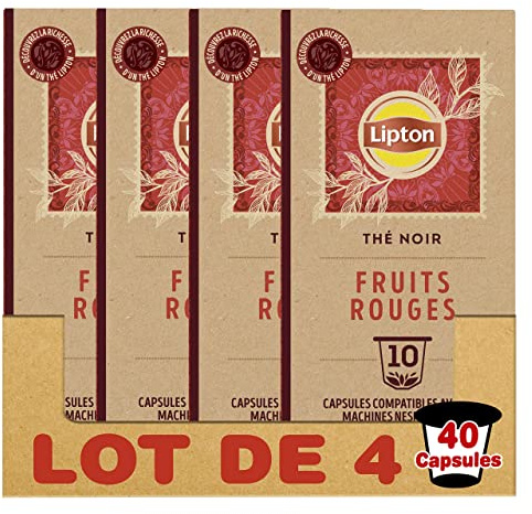 Lipton Thé Noir Fruits Rouges 40 Capsules Compatibles Nespresso, Goût Parfumé, Label Rainforest Alliance (Lot de 4x10 Capsules)