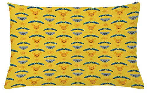 ABAKUHAUS Kangaroo Throw Pillow Cushion Cover, Australian Aboriginal Pattern Boomerang and Koala Bear Animal, Decorative Square Accent Pillow Case, 26 X 16 Inches, Multicolor