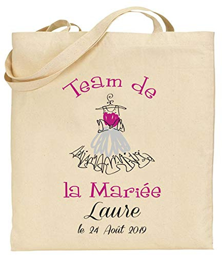 Tote Bag EVJF Personnalisé – Team de la Mariée – Cadeau souvenir original Enterrement de Vie de Jeune Fille avec témoins du Mariage (organisation cocktail spécial EVJF)