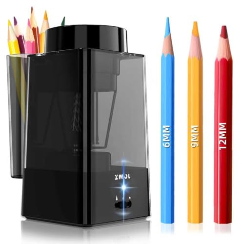 Zmol Vollautomatischer Elektrischer Anspitzer, Automatische Zufuhr, Wiederaufladbar Anspitzer mit Behälter für 6-12mm Dicke und Dünne Stifte, Handsfree, Heavy Duty für Klassenzimmer, Haus/Schule/Büro